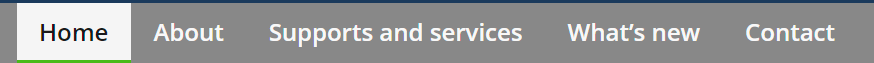 The corporate information menu on the Tribunals Ontario website. The menu includes links labelled Home, About, Supports and services, What's new, and Contact.